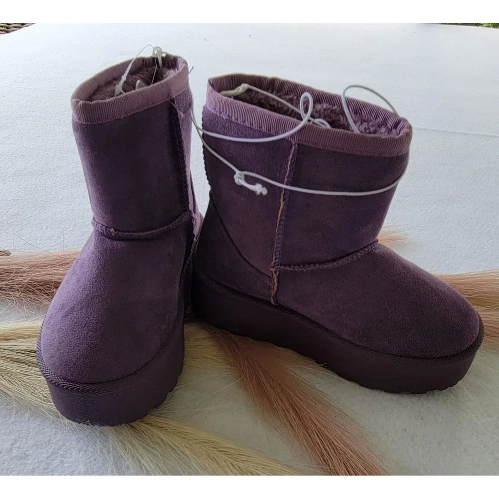 NWT Mudd Purple Faux Suede‎ Ankle Boots Booties Fur Lined Size 11 Girls Toddler